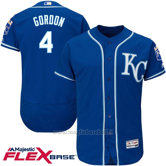 Maglia Baseball Uomo Kansas City Royals Alex Gordon 4 Blu Flex Base Autentico Collezione Giocatore